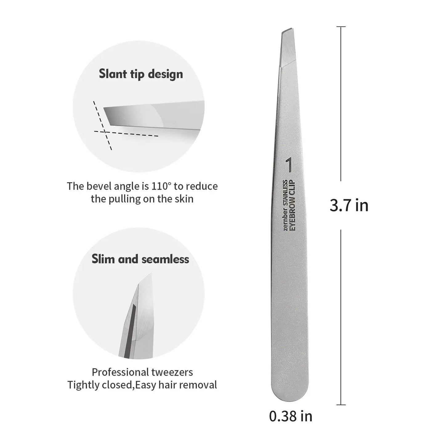 ZERNBER Eyebrow Hair Removal Tweezers, Slant Tweezer Handmade Professional Eyebrow Facial & Hair Remover No Gaps Stainless Steel Noble Beauty Skincare